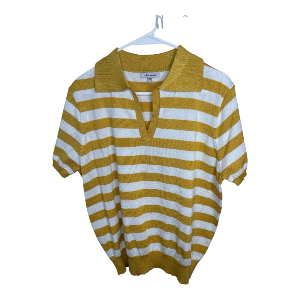 White Birch Women’s Yellow and White Striped Knit Short Sleeve Top Size 3X